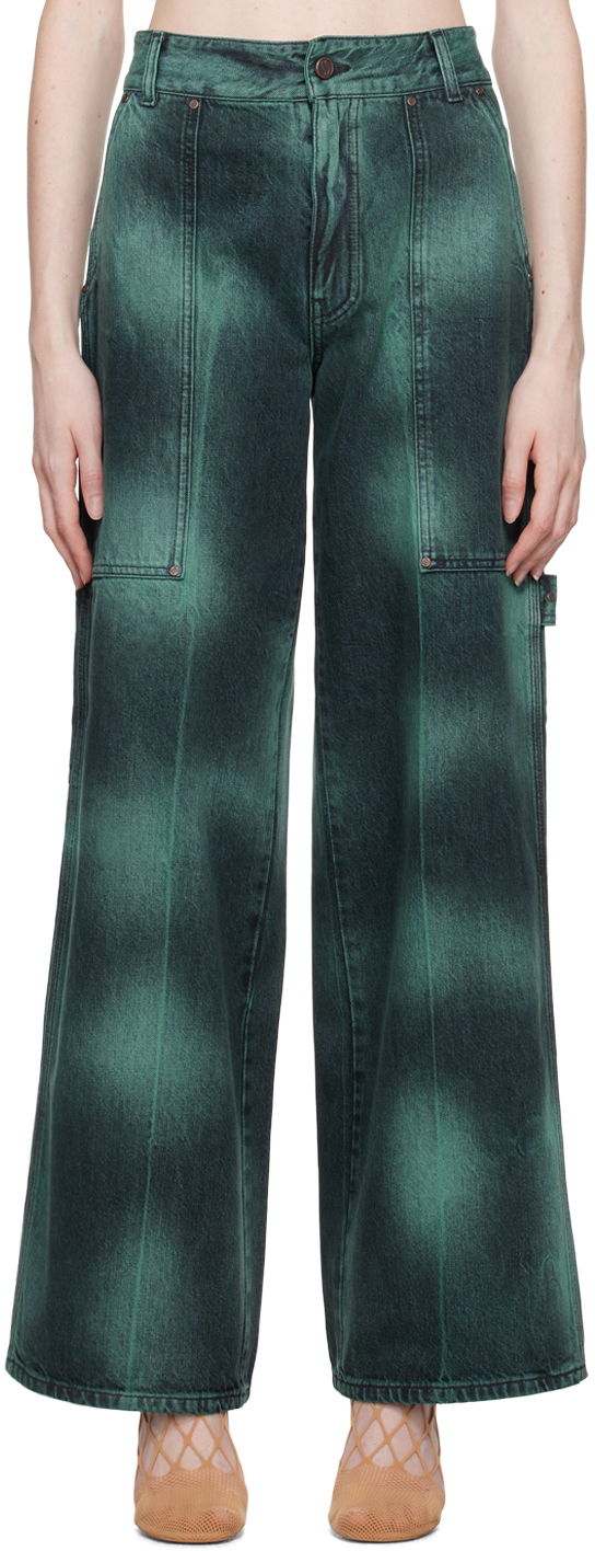 Jeans Stella McCartney Tie-Dye Wide-Leg Jeans Grön | 6D01503SPH40