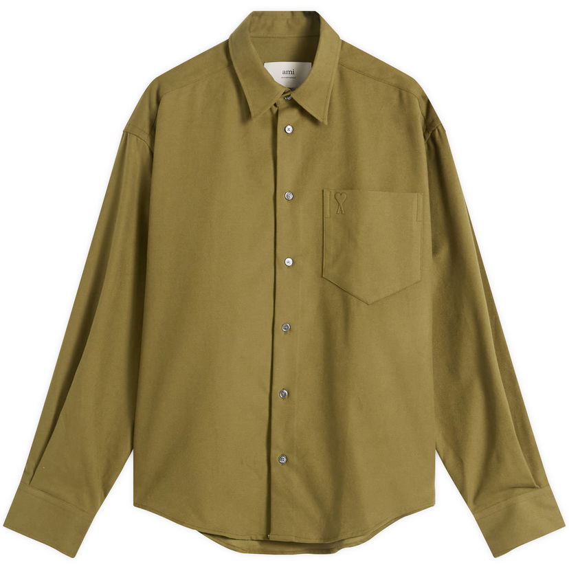 Skjorta AMI Brushed Cotton Oxford Boxy Shirt, Size Large Grön | H25USH766-CO0056-298H25