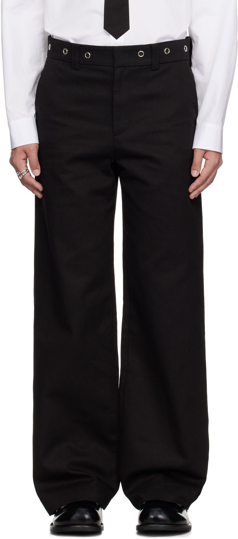 Byxor We11done We11done Eyelet Detailed Trousers Svart | WD-PT0-25-269-M-BK