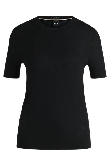 T-shirt BOSS Merino Wool Knit T-Shirt Svart | 50492857