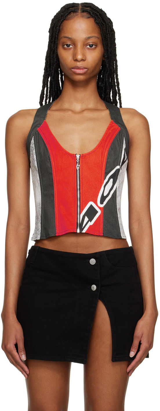 Linne Miaou Miaou Valda Graphic Print Corset Top Röd | 4014TKROM