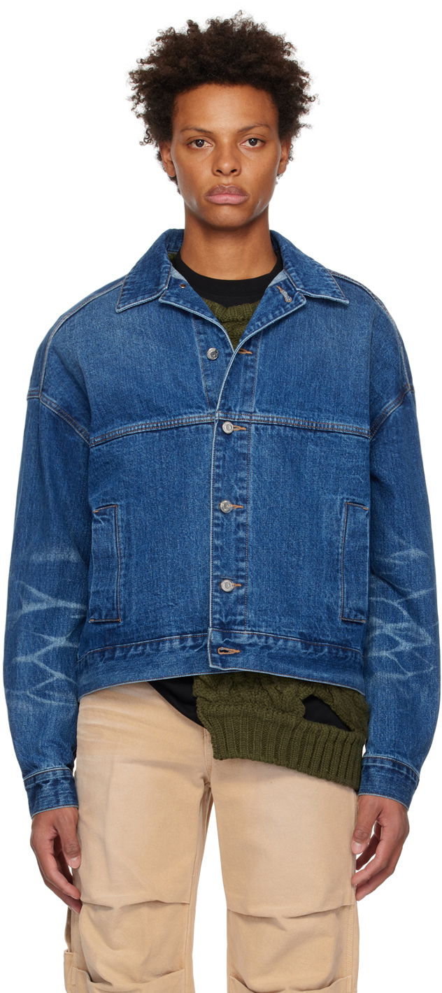 Jacka We11done We11done Printed Denim Jacket Blå | WD-DJ3-22-376-U-BL