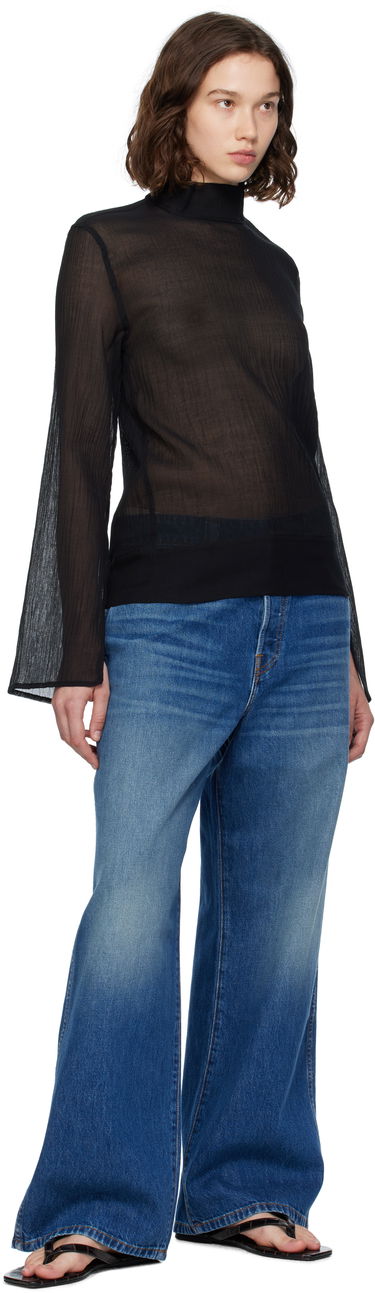 Skjorta TOTEME TOTEME Slit Sleeve Mock Neck Blouse Svart | 253-WRT0546-FB0462, 3