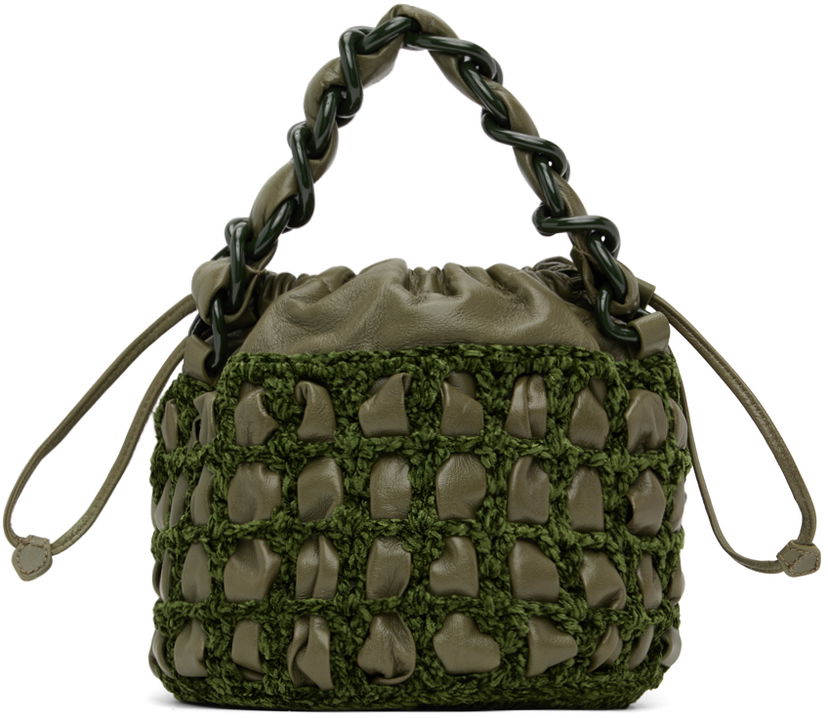 Handväska BY FAR BY FAR Cass Crocheted Drawstring Bag Grön | 23CRCSACMLGCHLLSMA