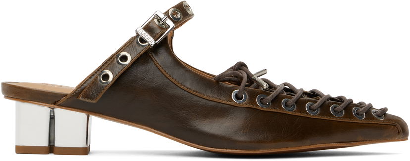 Sneakers och skor GANNI GANNI Oleatex Lace-Up Mules Brun | S3092
