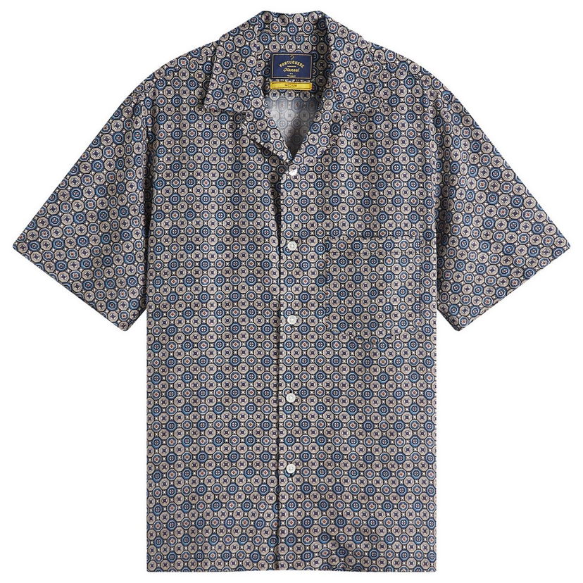 Skjorta Portuguese Flannel Conte Mini Tile Vacation Shirt, Size Large Blå | SS25-018-BLU