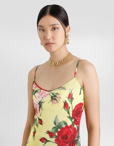 Linne Dolce & Gabbana Dolce & Gabbana Silk Knit Tank Top With Bouquet Print Gul | FXT40TJAHLCHG5JD, 3