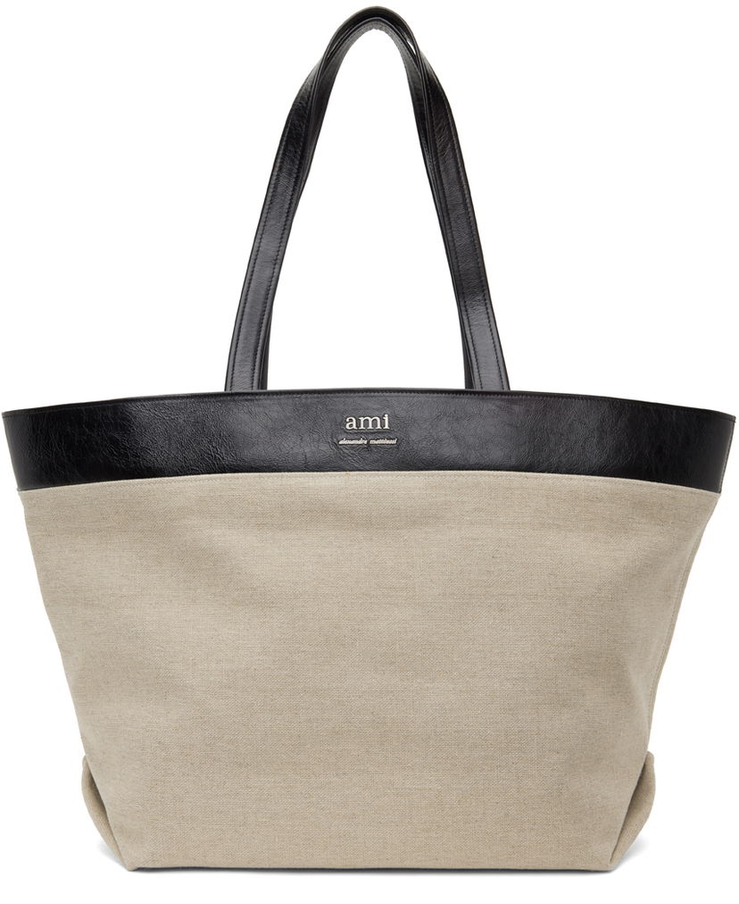 Tygpåse AMI Paris East West Shopping Tote Bag Beige | ULL506.AW0037