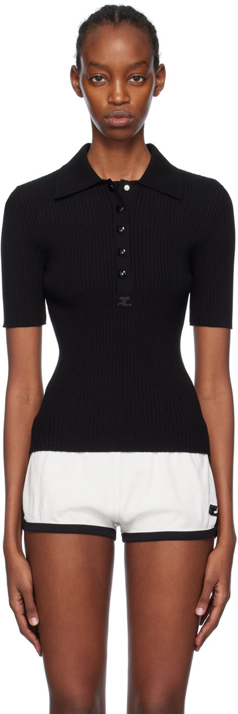 Polotröja Courrèges Fitted Knit Polo Shirt Svart | 124MPO017FI0001