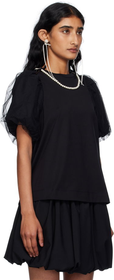 T-shirt Simone Rocha Simone Rocha Embellished Tulle Overlay Puff Sleeve T-Shirt Svart | 5397B 0553, 1