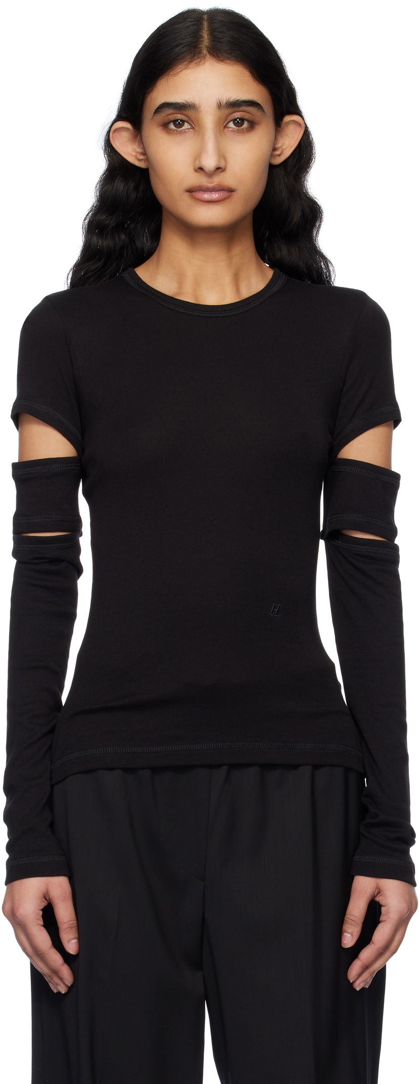 T-shirt Helmut Lang Helmut Lang Slashed Long Sleeve T-Shirt Svart | O09HW509
