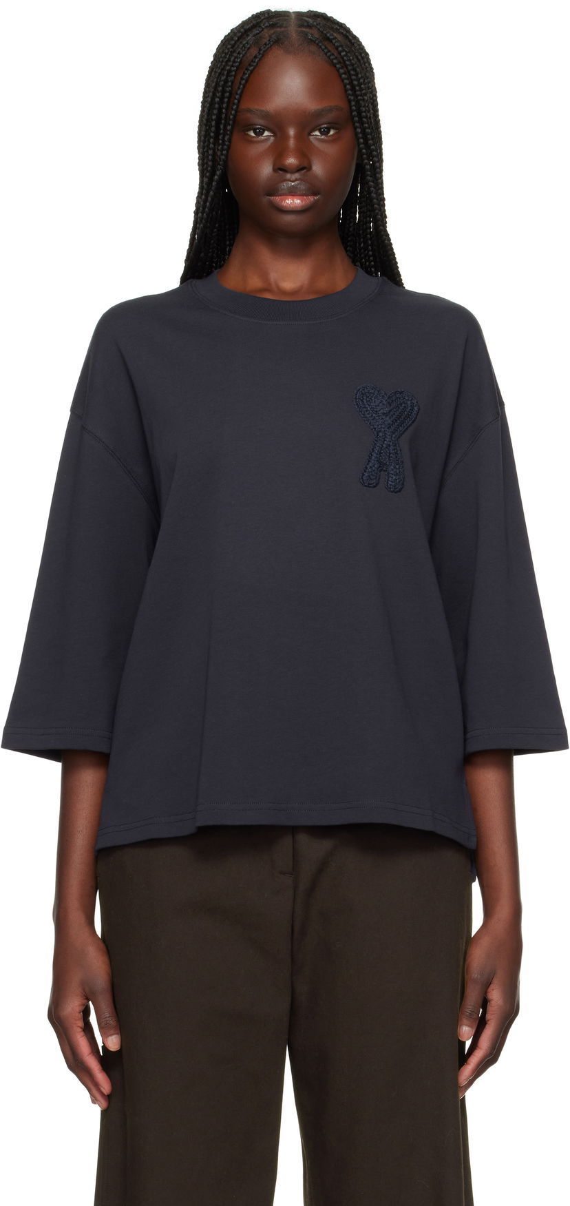 T-shirt AMI AMI Paris Ami de Coeur Patch T-Shirt Mörkblå | FTS055.726
