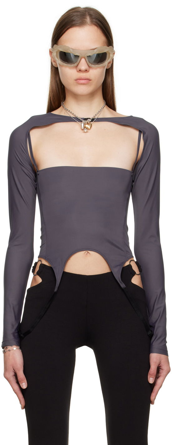 Crop top Miaou Miaou Phoenix Cutout Long Sleeve T-Shirt Grå | 7043TKCHL