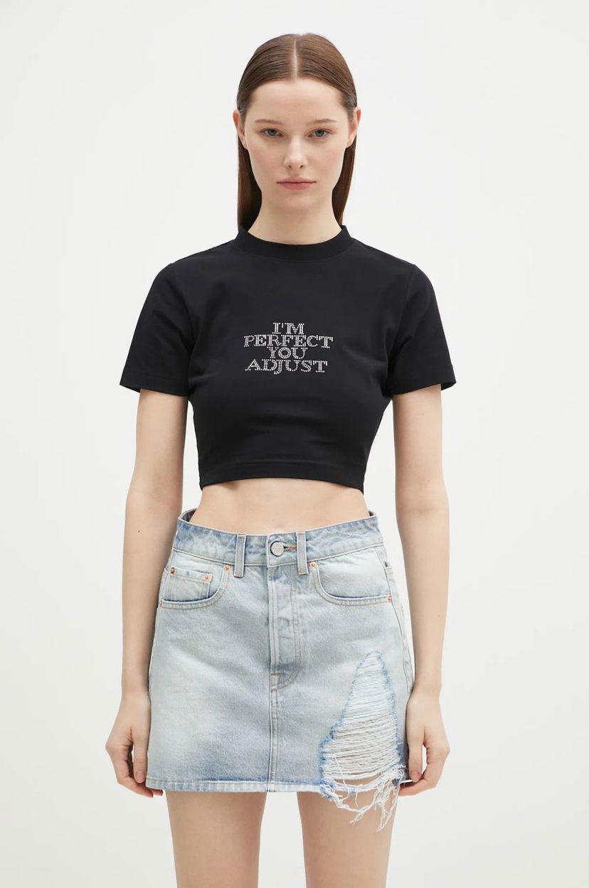 Crop top VETEMENTS VETEMENTS I'M Perfect You Adjust Cropped Fitted T-Shirt Svart | WA66TR740B