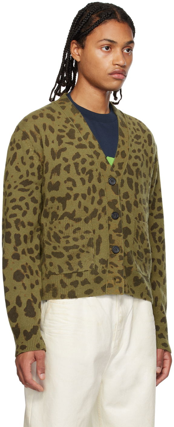 Sweater We11done We11done Leopard Print Cardigan Grön | WD-KC3-23-622-U-KK, 1