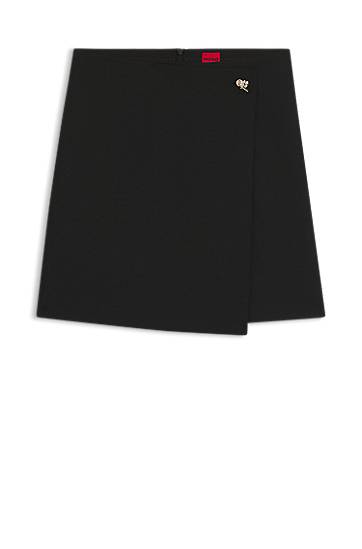Kjol BOSS Wrap-front Skirt with Knot Button Svart | 50547624