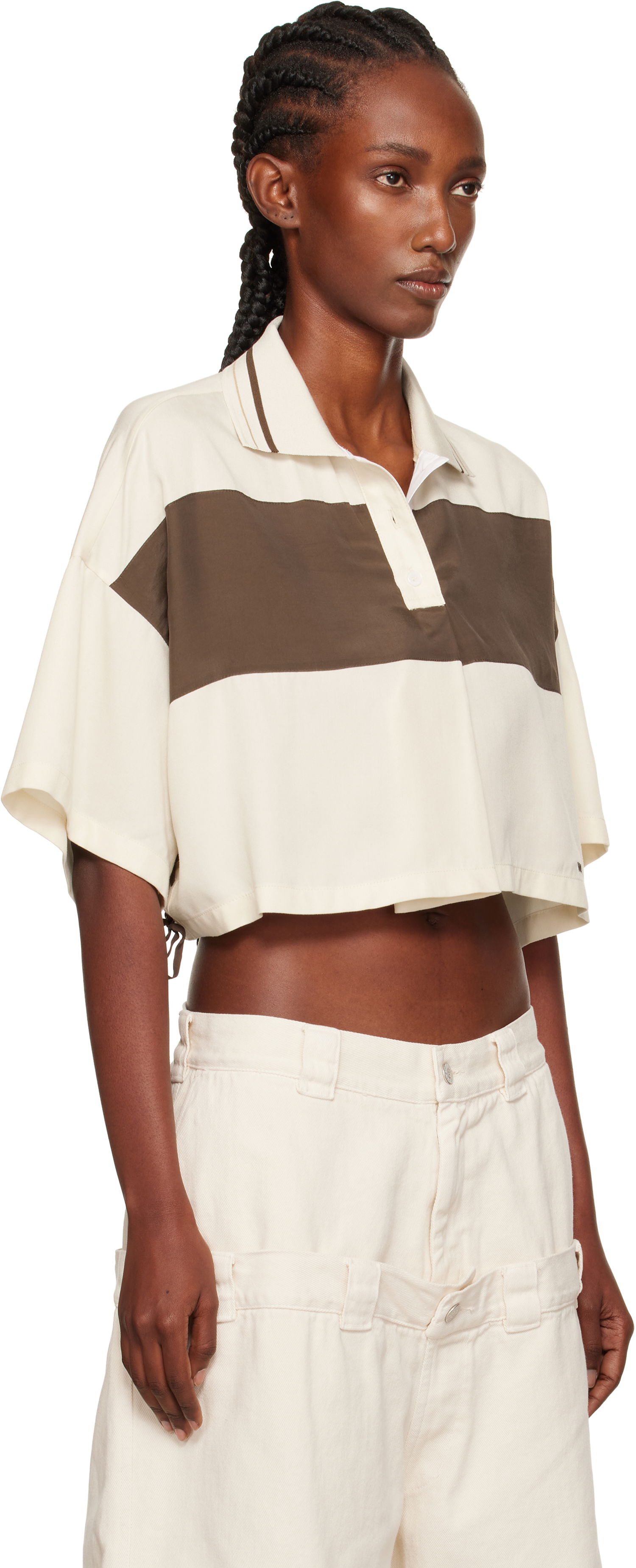 Polotröja We11done Cropped Side Ribbon Polo Beige | WD-BL2-25-101-W-IV, 1