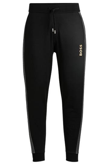 Träningsbyxor BOSS BOSS Cotton-Blend Tracksuit Bottoms with Foil-Print Logo Svart | 50527552