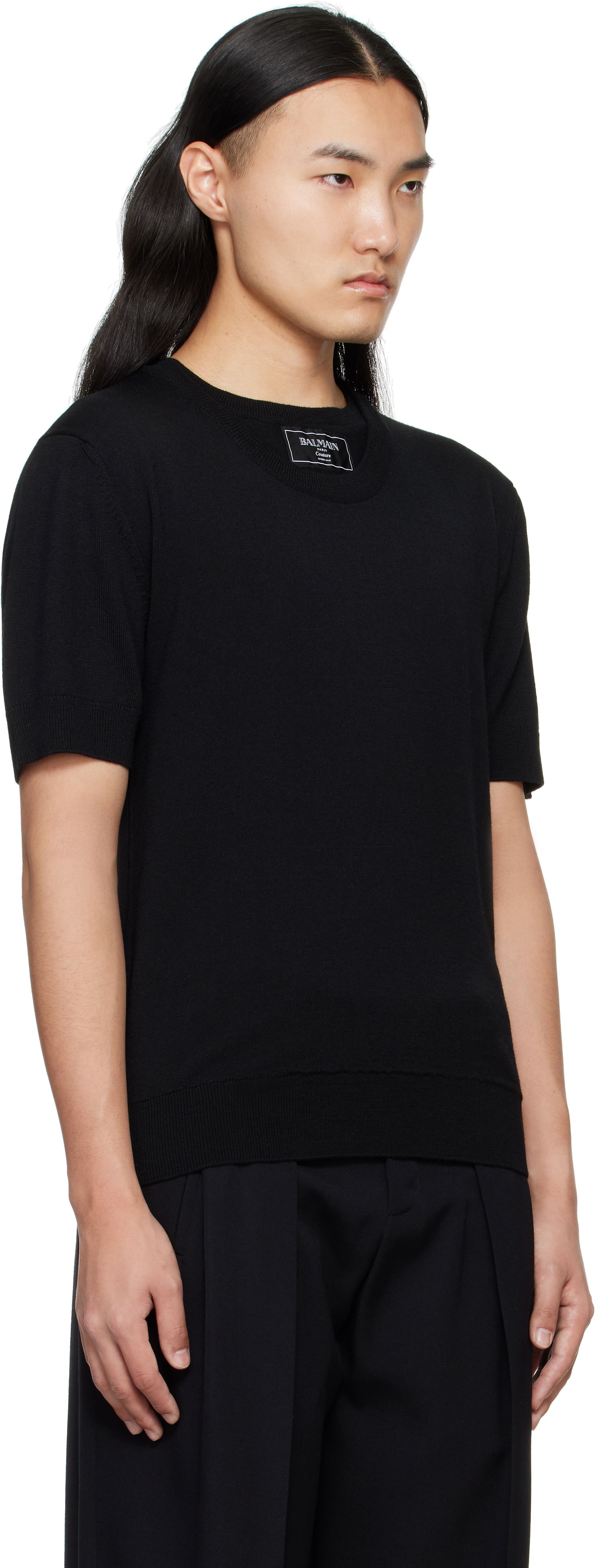 Sweater Balmain Balmain Knit T-Shirt Svart | EH1AL027KH92, 1
