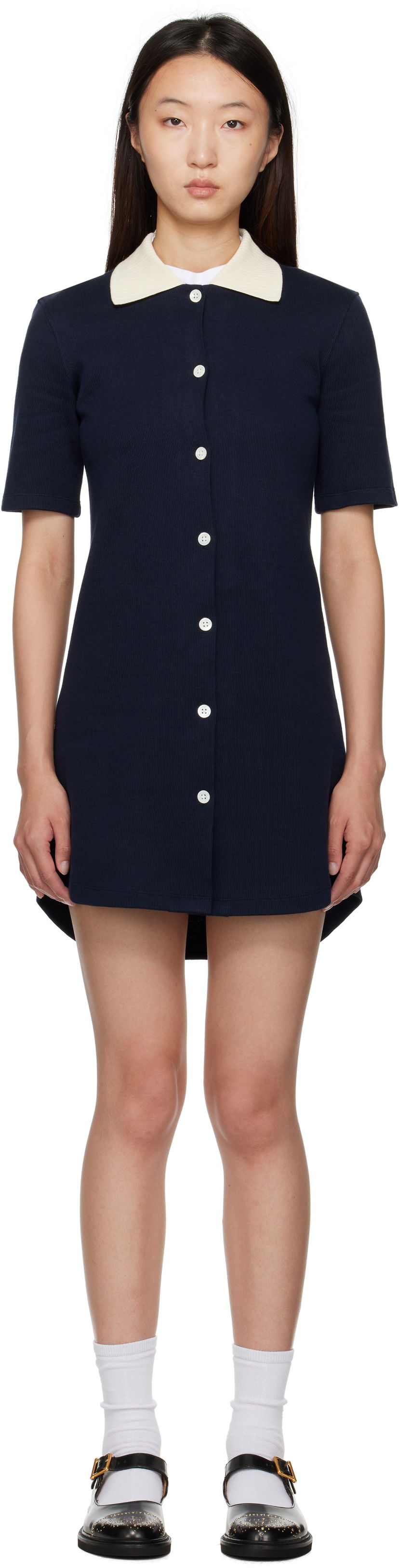 Klä Thom Browne Thom Browne Double Face Knit Polo Minidress Mörkblå | FJD129A-J0223
