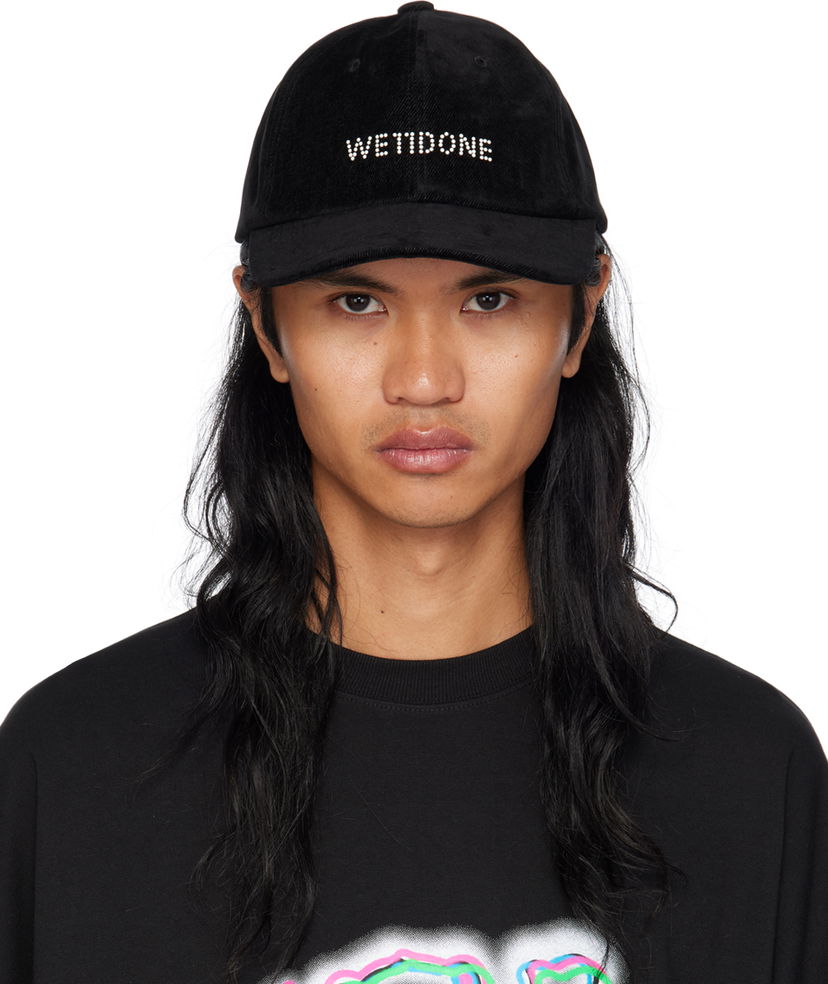 Keps We11done Embroidered Logo Denim Cap Svart | WD-AH2-24-401-U-BK