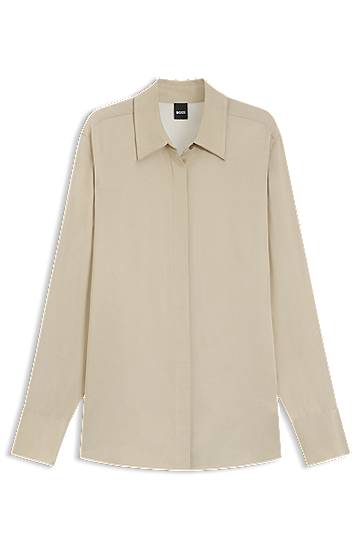 Skjorta BOSS Regular-Fit Satin Blouse Beige | 50542007