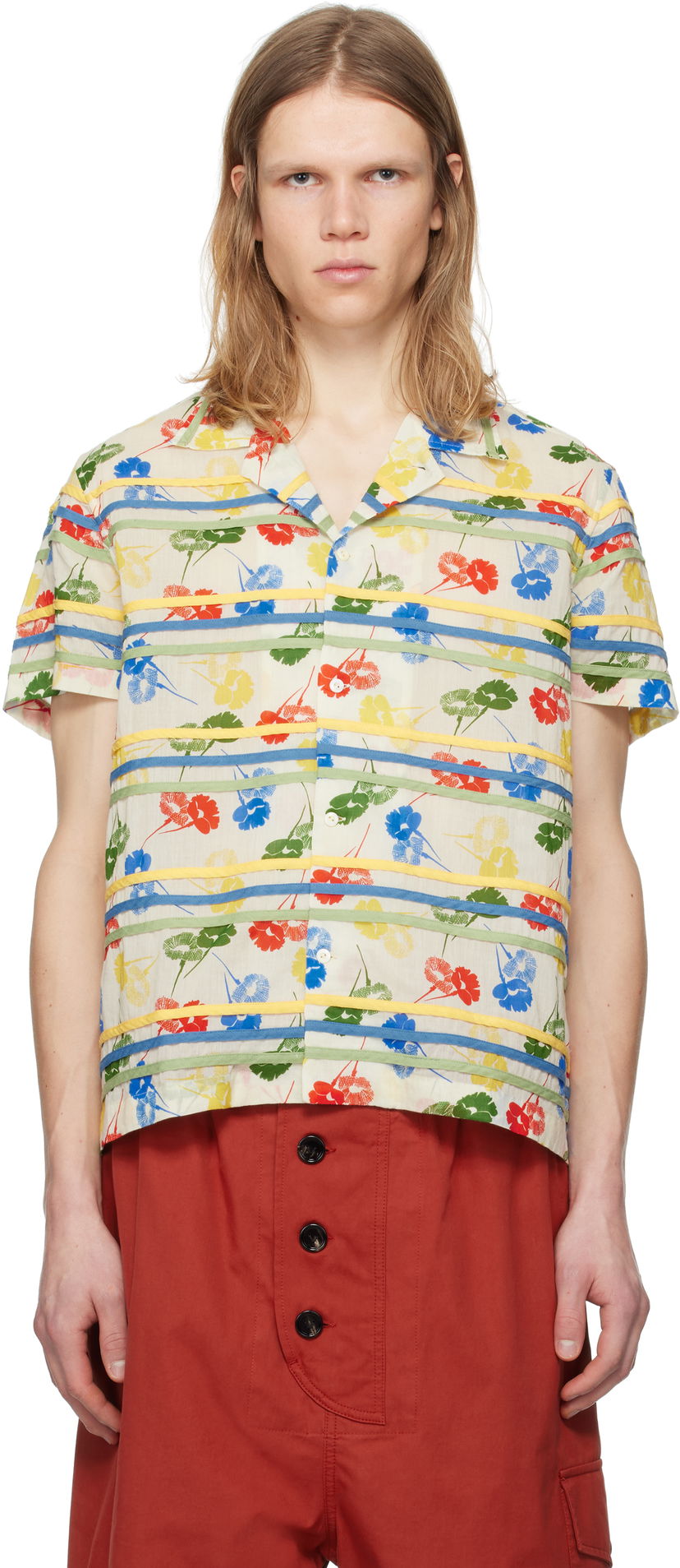 Skjorta Bode Bode Flower Stamp Short Sleeve Shirt Beige | MRS25SH010