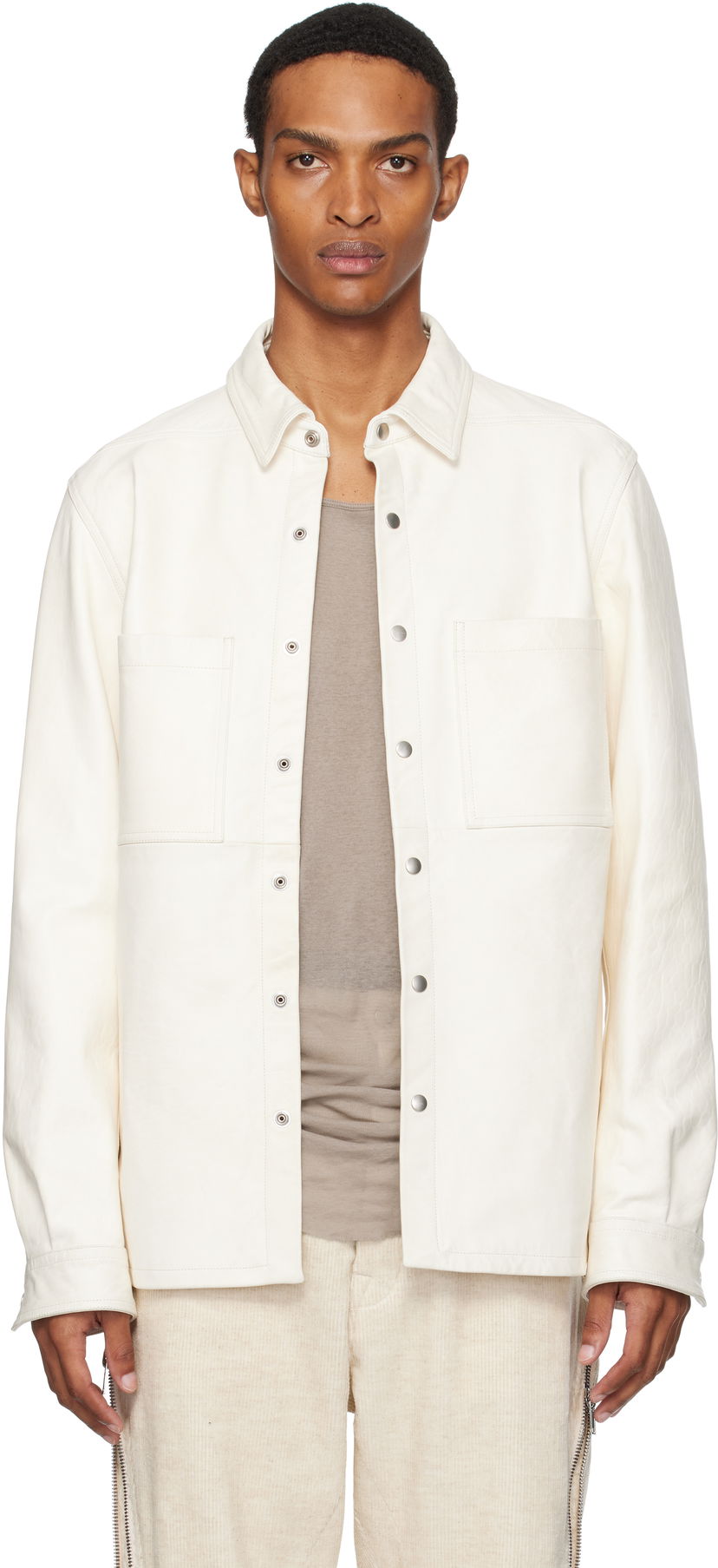 Jacka Rick Owens Rick Owens Concordians Leather Overshirt Vit | RU02E1744 LBH