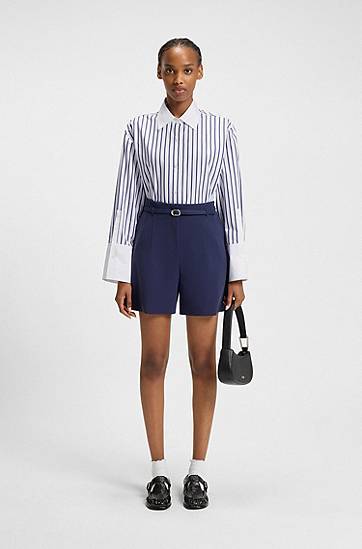 Skjorta BOSS Cotton Poplin Blouse with Contrast Trims and Stripes Blå | 50543521, 1