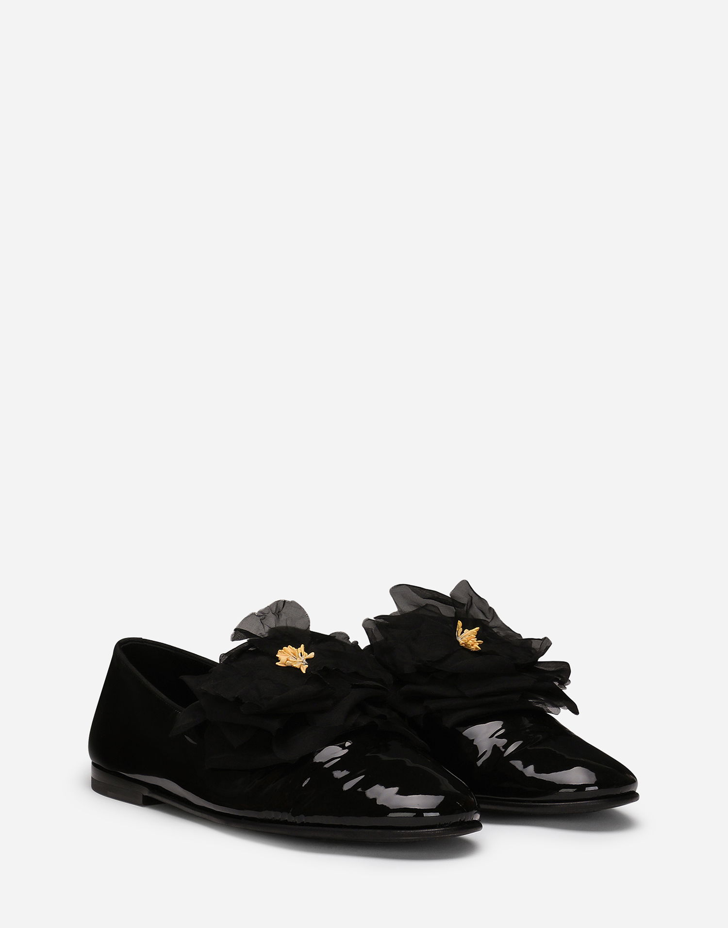 Sneakers och skor Dolce & Gabbana Patent Leather Slippers With Flower Applique Svart | A50645A3G488B956, 1