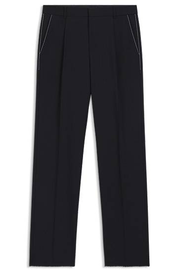 Byxor BOSS Relaxed-Fit Virgin Wool Trousers Mörkblå | 50545809