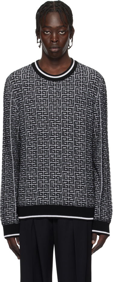 Sweater Balmain Geometric Knit Sweater Svart | EH1KD000KI03, 0