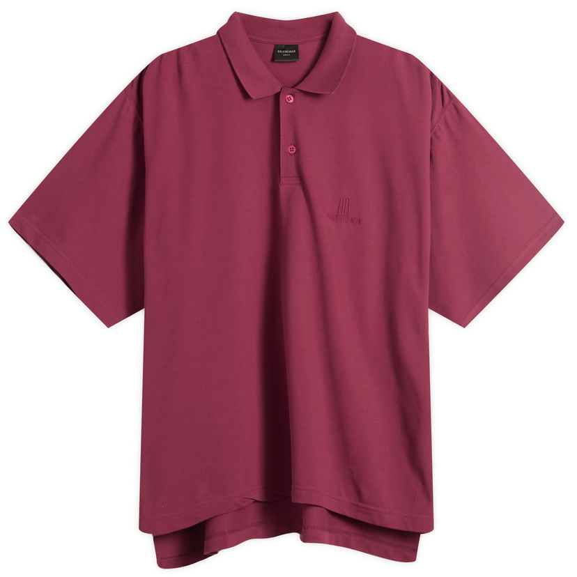Polotröja Balenciaga Nano BB Logo Pique Al Short Sleeve Polo, Size Large Bourgogne | 828531-TSVO4-4029