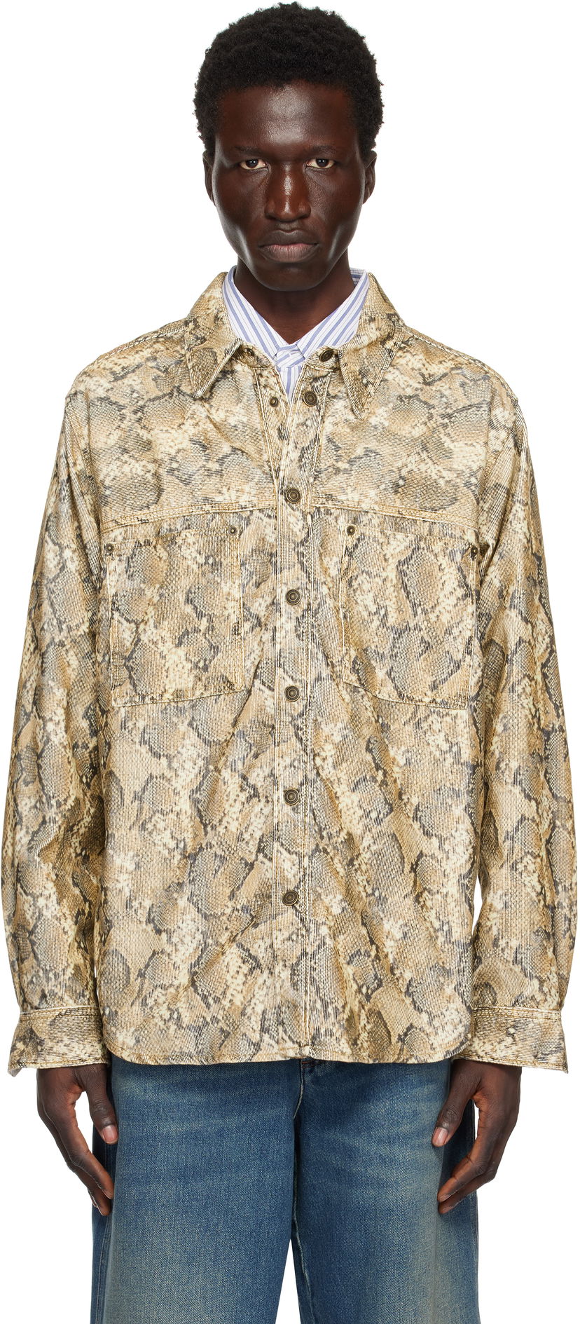 Skjorta ISABEL MARANT Isabel Marant Victor Snakeskin Print Shirt Beige | CH0196HA-B4G02H