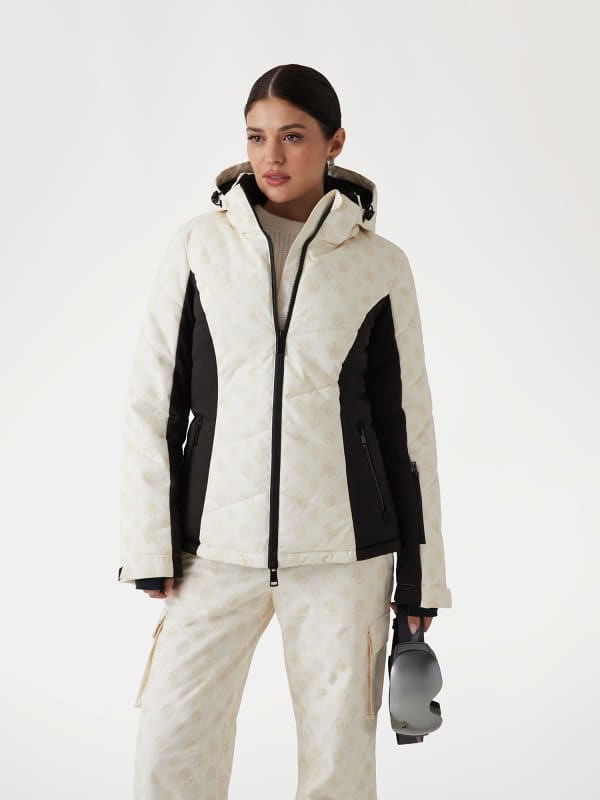 Pufferjacka GUESS Women's Printed Ski Jacket with Hood Vit | W4PL3NWH0K0
