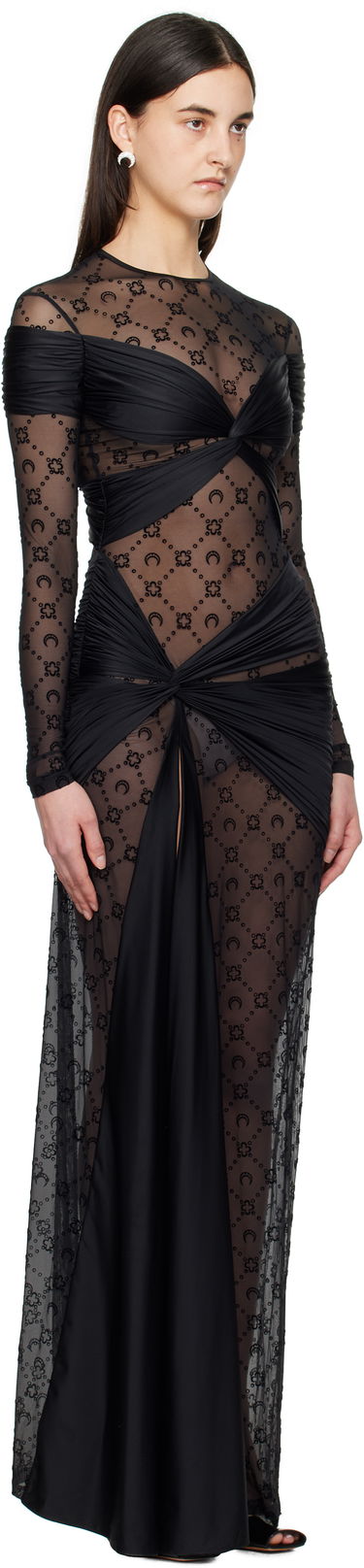 Klä Marine Serre Marine Serre Draped Jersey Knotted Midi Dress Svart | WDR339A RJER0018, 1