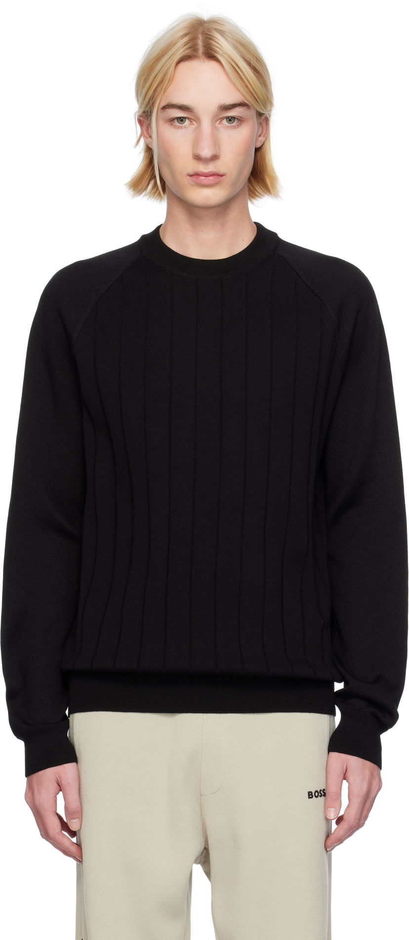 Sweater BOSS Stripe Knit Sweater Svart | 50531162