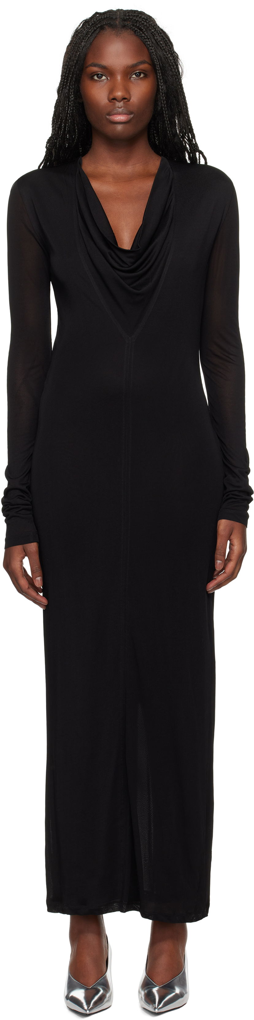 Klä TOTEME TOTEME Draped V-Neck Maxi Dress Svart | 244-WRD0176-FB0266