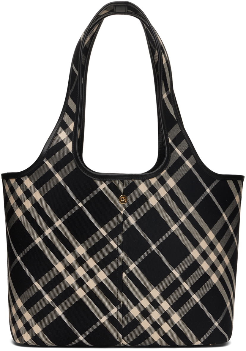 Tygpåse Burberry Check Tote Bag Svart | 8094686