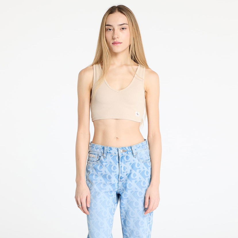 Linne CALVIN KLEIN Calvin Klein Jeans Women's Beige Cropped Ribbed Tank Top Beige | J20J225246 AEA