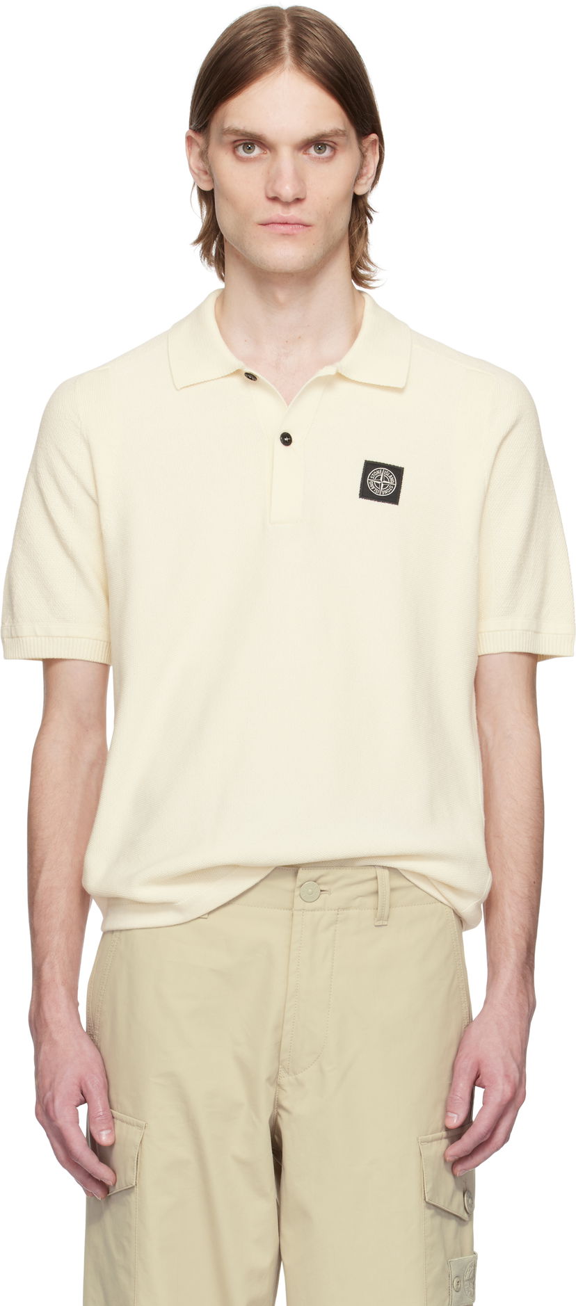 Polotröja Stone Island Stone Island Soft Organic Cotton Micro Stitch Polo Vit | K1S15 5100033 S00B5