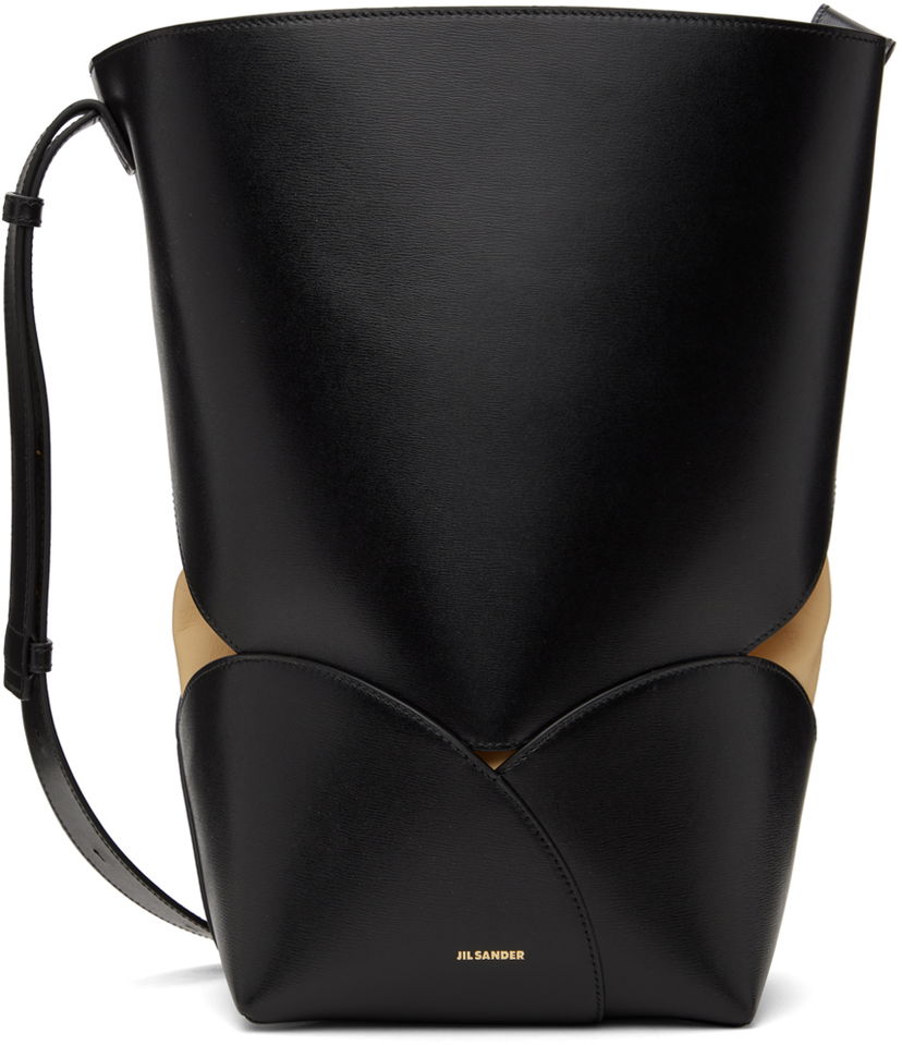 Tygpåse Jil Sander Curve Bucket Medium Leather Shoulder Bag Svart | J07ZH0046_P7100