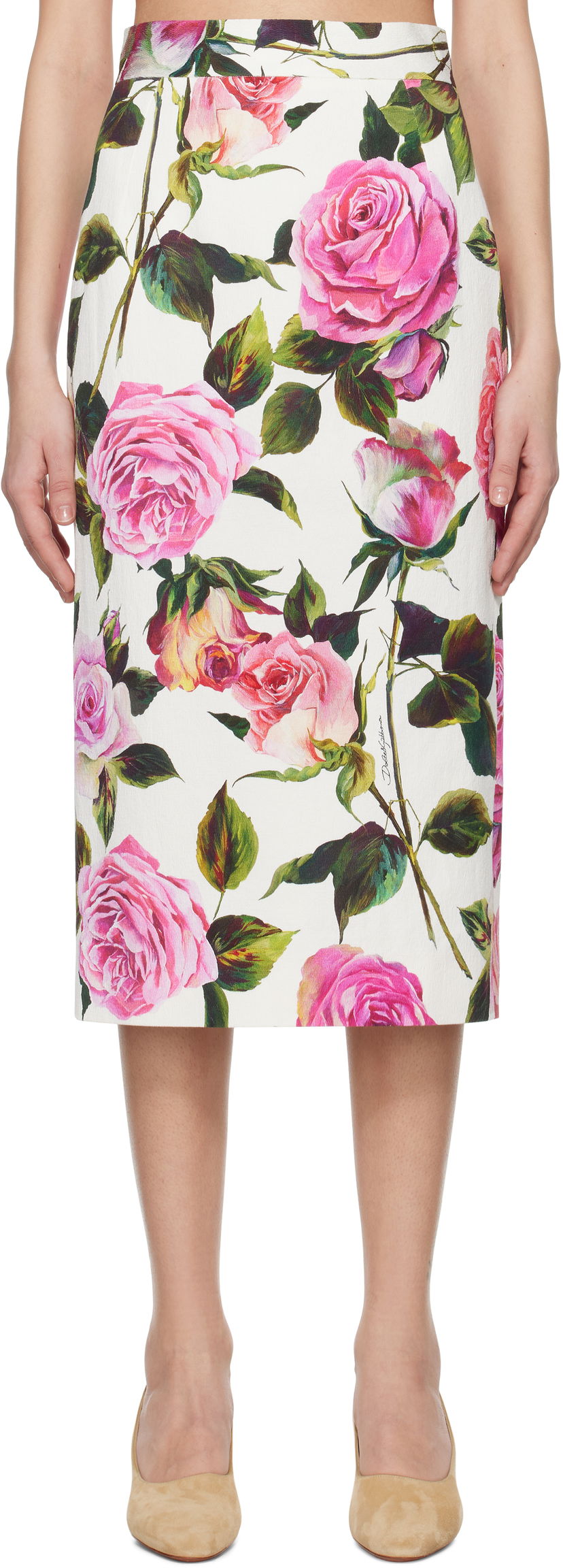 Kjol Dolce & Gabbana Dolce&Gabbana Rose Printed Pencil Midi Skirt Flerfärgad | F4CVPT FSRQJ