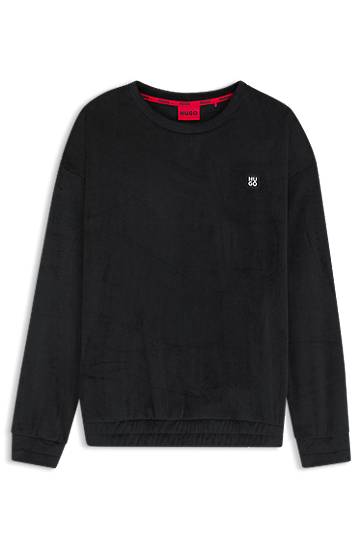 Sweatshirt BOSS Ribbed-velvet sweatshirt with stacked logo Svart | 50549837