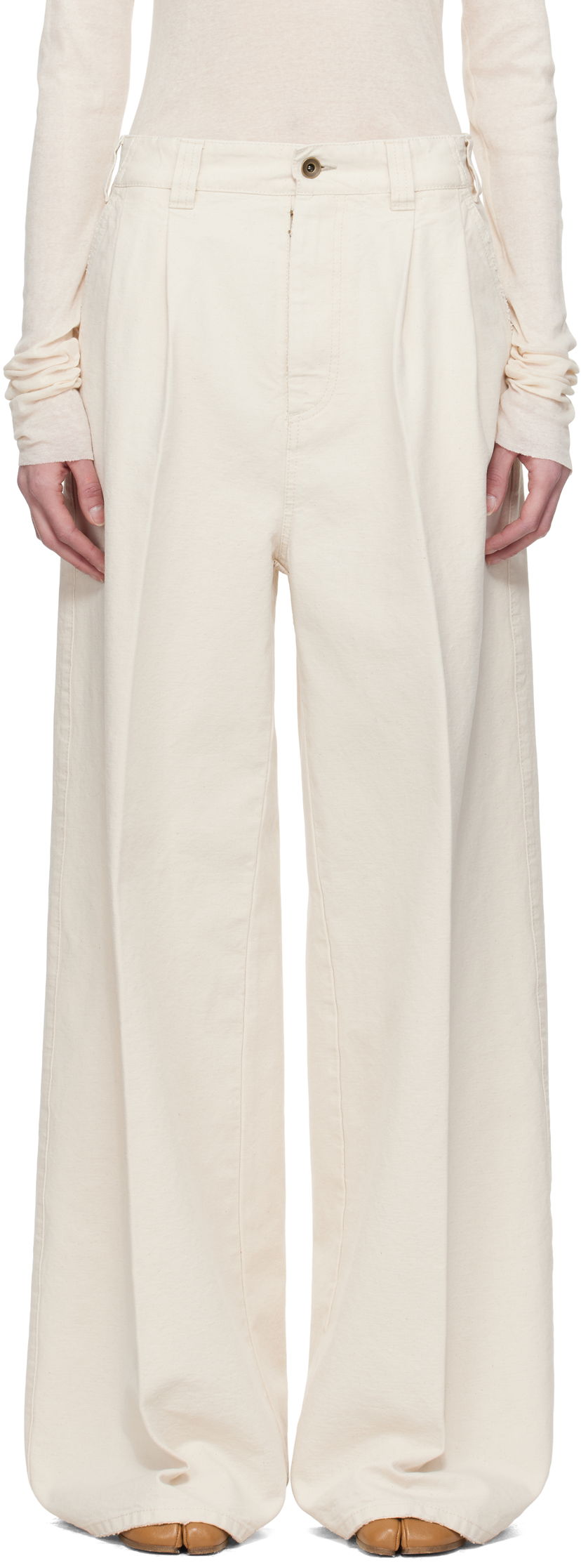 Byxor Maison Margiela Maison Margiela Pleated Wide-Leg Jeans Vit | S51KA0605 M35261