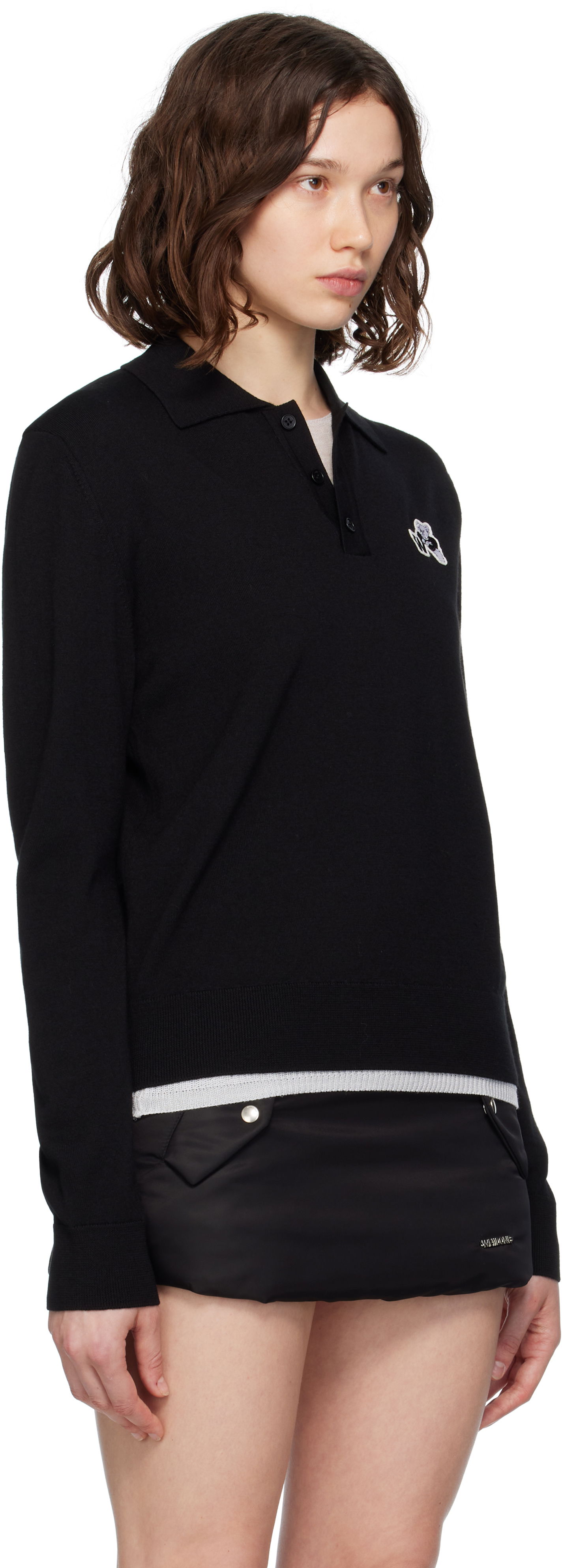 Polotröja We11done We11done Wool Polo with Logo Patch Svart | WD-KT2-25-680-W-BK, 1