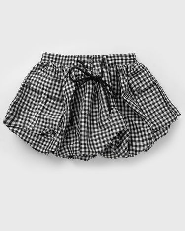 Kjol GANNI Crinkled Taffeta Gingham Mini Bubble Skirt Svart | W0465-099, 1