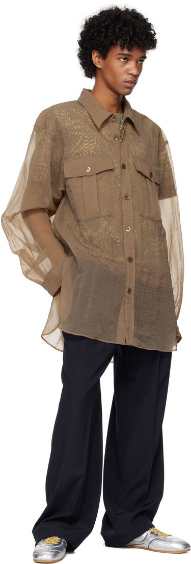 Skjorta Dries Van Noten Dries Van Noten Crinkled Button-Up Shirt Brun | 251-020721-1329, 3