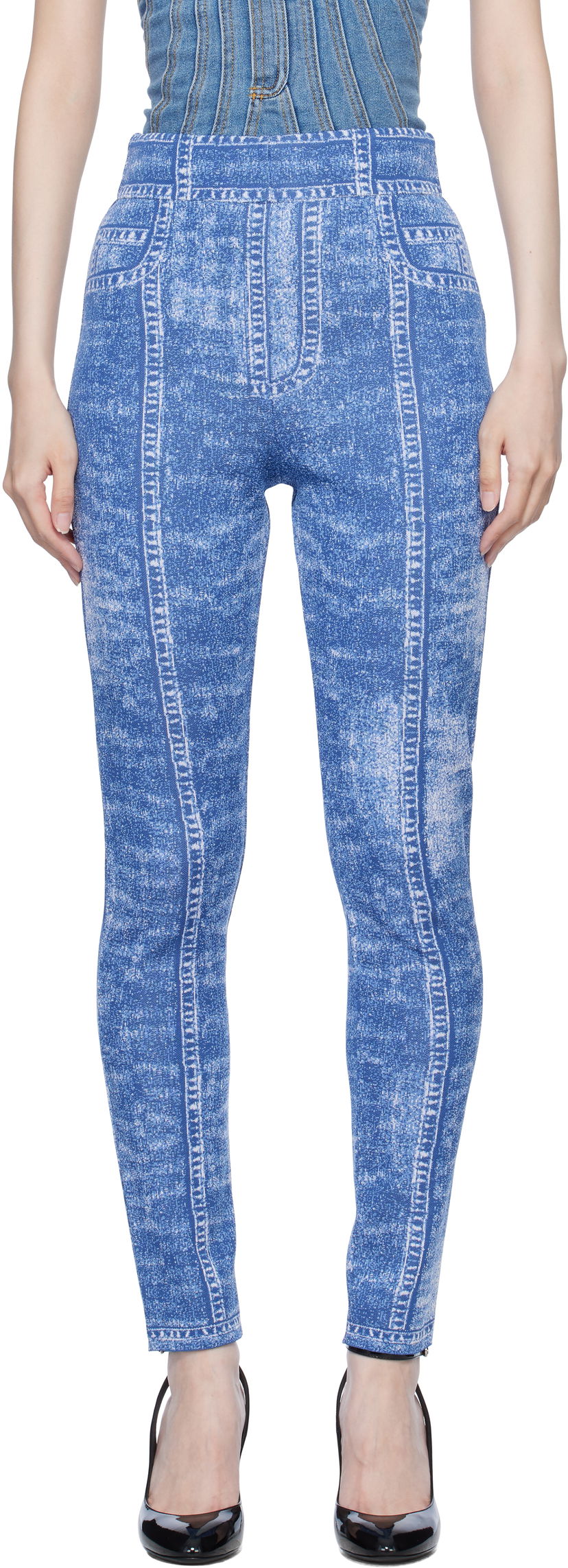 Damasker Balmain Denim Effect Knit Leggings Blå | EF1PD185KH80