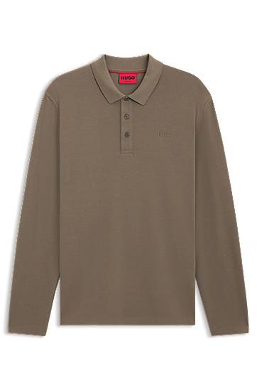 Polotröja BOSS Long-Sleeve Cotton-Pique Polo Shirt Brun | 50547358